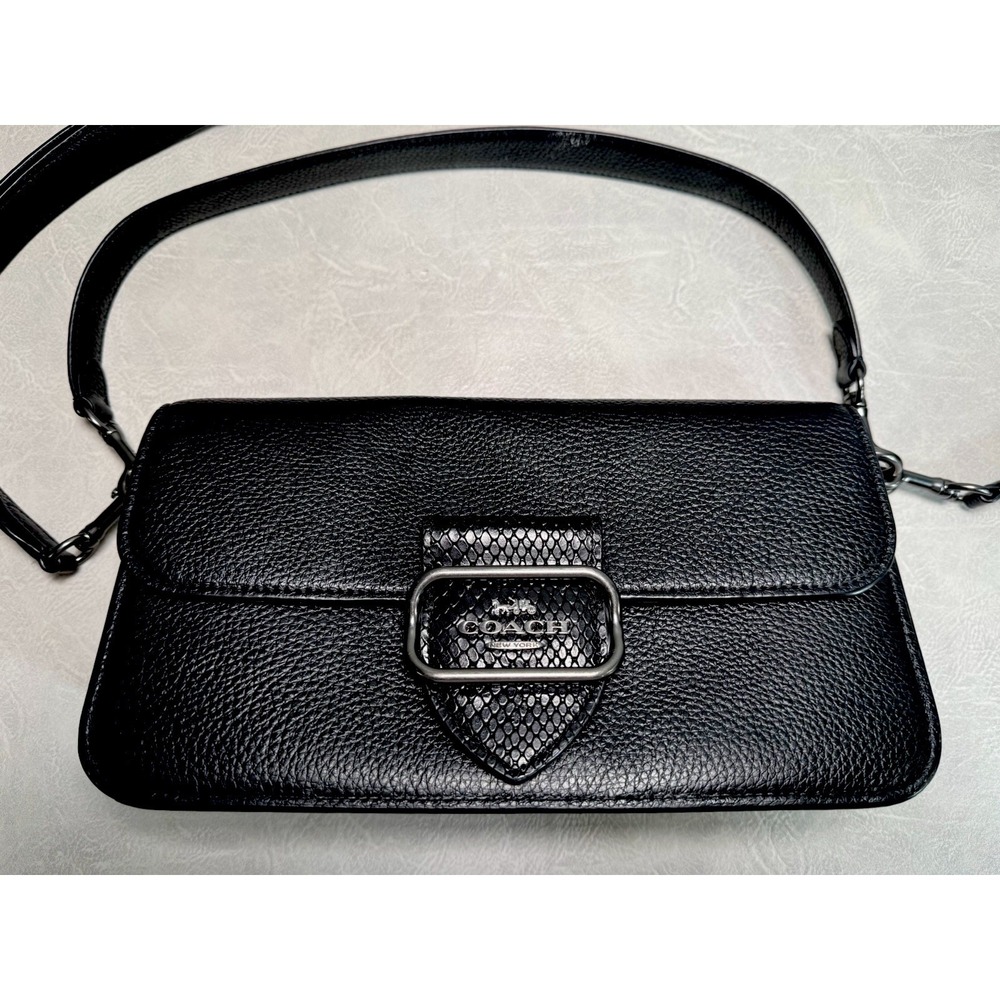 Coach CE562 Morgan Shoulder Bag Black Pebbled Leather Crossbody Handbag + Wallet - Picture 8 of 15